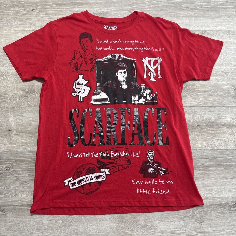 Scarface Graphic T-Shirt Mens Medium Red Movie Quote Tony Montana Tee